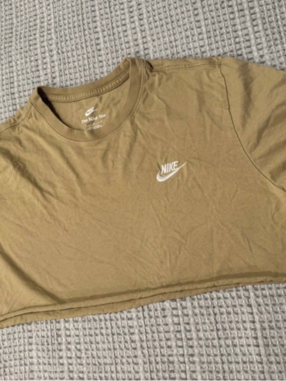 Nike custom Cropped Tee in Tan with White Logo